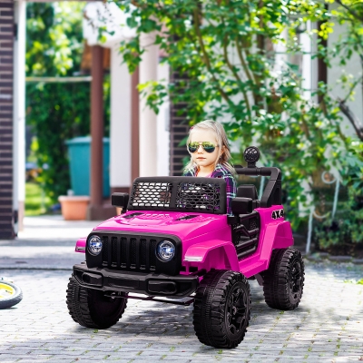 HOMCOM Coche Eléctrico para Niños de +3 Años Vehículo Todoterreno de Batería 12V con Control Remoto 100x65x72 cm Rosa
