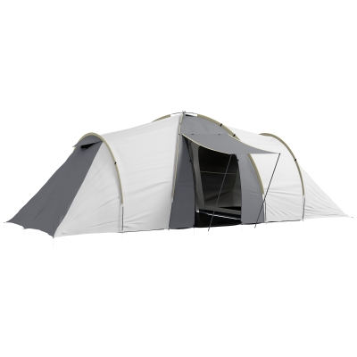 Outsunny Four-Man Tunnel Tent Grey/Yellow with 2 Bedrooms