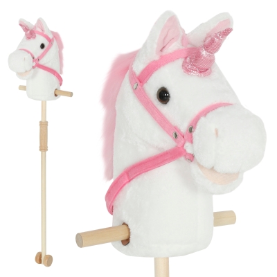 AIYAPLAY Unicorn Stick Horse with Wheels, Sounds, 95cm White