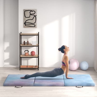 HOMCOM Colchoneta Gimnasia Plegable de Grosor 5 cm con Asas de Transporte para Yoga Aeróbic 180x60x5 cm Azul Degradado