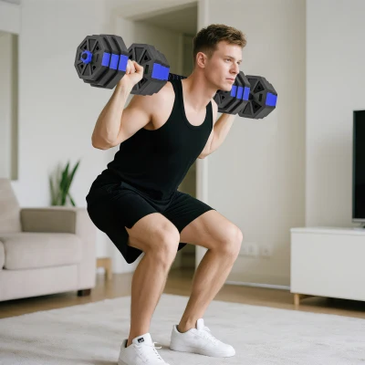 SPORTNOW Haltères Réglables 4en1 25kg Kettlebell Barre Bleu