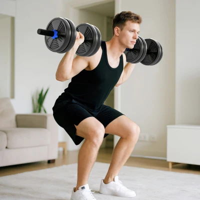 SPORTNOW Kit de pesas musculación pesas ajustables 15 kg 3 en 1, set de peso ajustable con barra de extensión negro