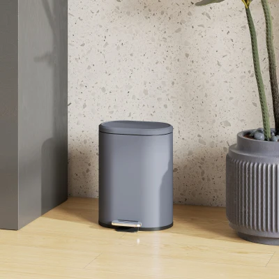 HOMCOM Cubo de basura de cocina 6L, cubo de basura con pedal de metal con cubo interior, tapa de cierre suave, 24,5x21,5x29,5cm, gris