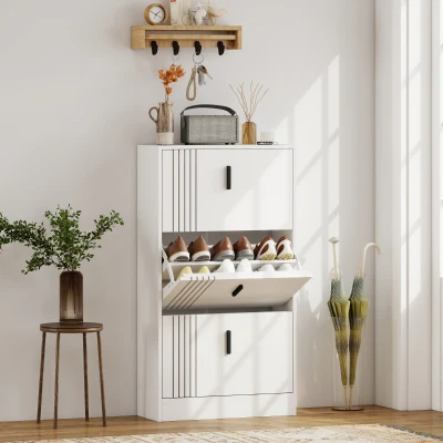 HOMCOM Mueble de Zapatos Armario de Zapatos con 3 Abatibles 18 Pares Gran Capacidad en Madera 63 x 24 x 117 cm Blanco