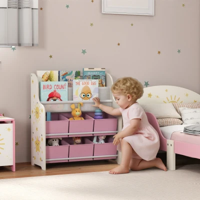 AIYAPLAY Estantería Infantil para Juguetes con 6 Cajas Extraíbles de Tela no Tejida y 2 Estantes para Guardería 63x30x71 cm Rosa