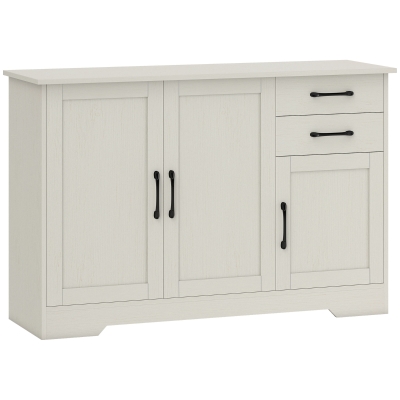 HOMCOM Modernes Sideboard für Wohnzimmer mit 3 Türen 2 Schubladen Verstellbarem Regal für Esszimmer Eingang 120x38x79 cm Cremeweiß