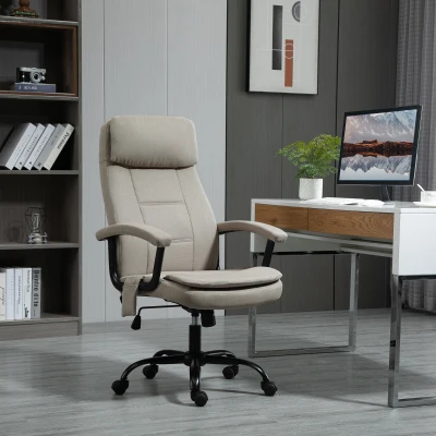 Vinsetto Silla de Oficina con Masaje Silla de Juego Ajustable en Altura Silla de Escritorio Ergonómica con Sensación de Lino Beige