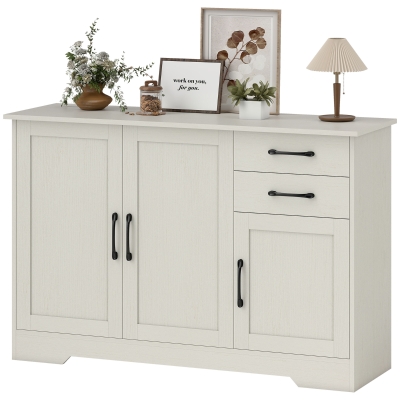 HOMCOM Buffet Moderne 3 Portes 2 Tiroirs Crème 120x38x79 cm