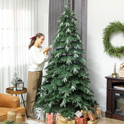 HOMCOM Árbol de Navidad Artificial 210 cm Ramas Realistas con Efecto Nieve Soporte de Acero Base Plegable Montaje Rápido