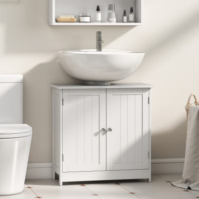 HOMCOM Armoire Sous-Lavabo Blanc MDF 60x30x60cm Salle de Bain