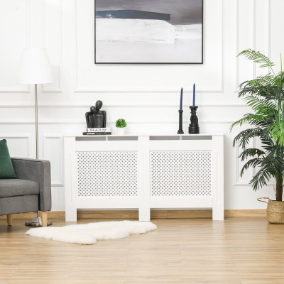 HOMCOM Cubreradiador de MDF Cubierta para Radiador con Listones para Salón Dormitorio Pasillo 151,5x19x82 cm Blanco