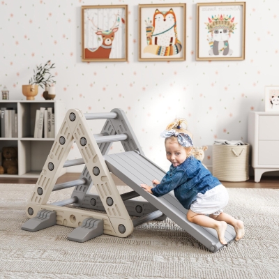AIYAPLAY Triángulo de Escalada para Niños de 18-48 Meses con Tobogán y Rampa Escalador 130x80x69 cm Gris y Blanco