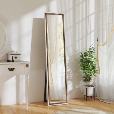 HOMCOM Espejo de Cuerpo Entero 157x37 cm con Marco Bicolor Espejo de Pie Inclinado o Colgante Blanco y Marrón