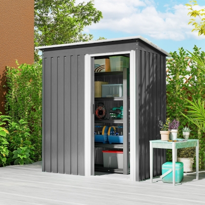 Outsunny Caseta de Jardín Exterior 1,16 m² 163x89x182 cm Cobertizo Metálica con Puerta Corredera y Techo Inclinado Gris