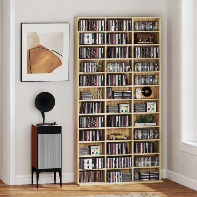 HOMCOM Bibliothèque Rangement 36 Compartiments Chêne Ajustable