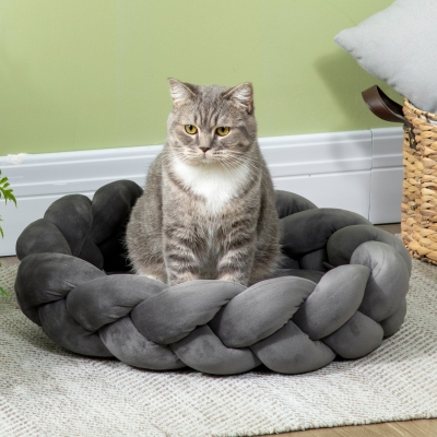 PawHut Cama para Perros Pequeños Cama para Mascotas Lavable con Cojín Independiente y Cuerda de Algodón 55x55x14 cm Gris