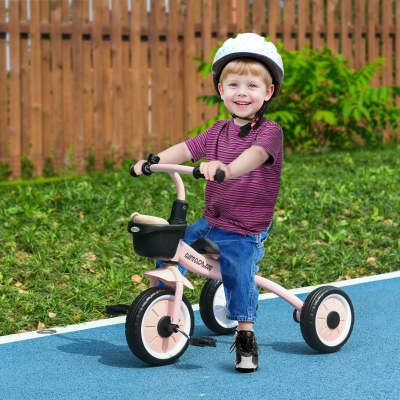 AIYAPLAY Triciclo para Niños de 2 a 5 Años Bicicleta Infantil con Asiento Ajustable Cesta Timbre y Pedales 70,5x53x58 cm Rosa