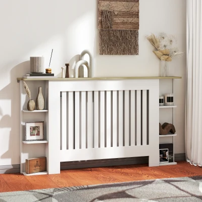 HOMCOM Cubre Radiadores con Estantes Cubreradiador de MDF Diseño Moderno de Listones para Salón Dormitorio 152x19x83 cm Blanco