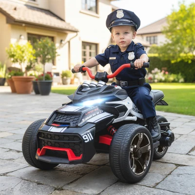 AIYAPLAY Quad Eléctrico para Niños 12V con 2 Motores Velocidad hasta 5 km/h 3 Ruedas Suspensión Negro y Blanco