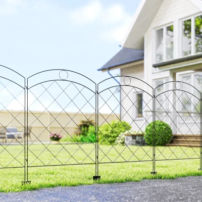 Outsunny Steel Picket Fence Panels Set of 4 Black