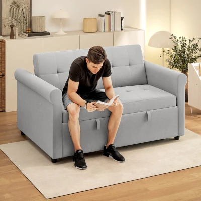 HOMCOM 2-Seater Velvet Sofa Bed - Grey