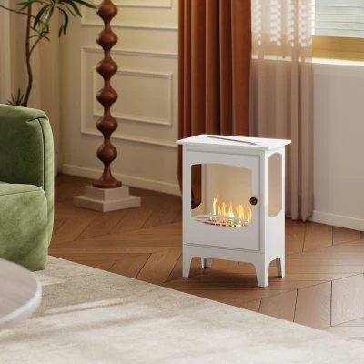 HOMCOM Lareira Bioetanol 7000BTU com Apagador de Aço Inoxidável Depósito de 1,2L Tempo de Combustão 3h para Interiores 20-25 m² 39x26x54 cm Branco