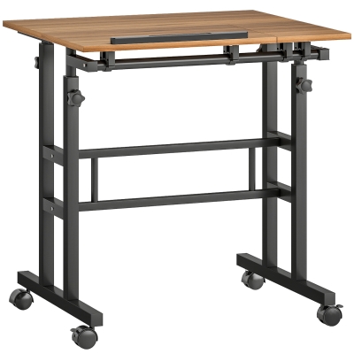 Escritorio HOMCOM ajustable 70 x 60 cm con ruedas y tablero inclinable, marrón