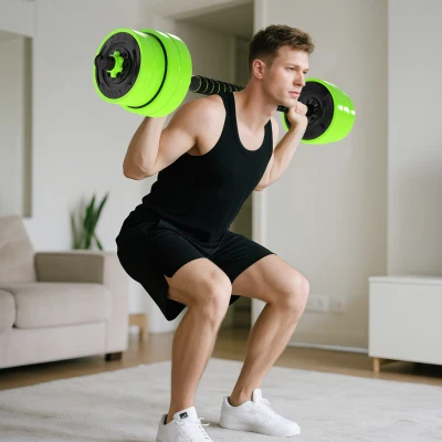 SPORTNOW 30kg Adjustable Dumbbells Set Barbell Kettlebell Green