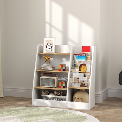 AIYAPLAY Estante para Livros Infantil com 4 Prateleiras e Compartimentos para Dormitório Escola Infantil 80x30x80 cm Branco