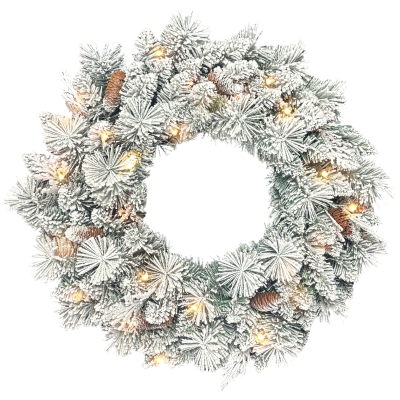 HOMCOM Ghirlanda Natalizia Innevata 60 cm con 35 Luci LED e Pigne