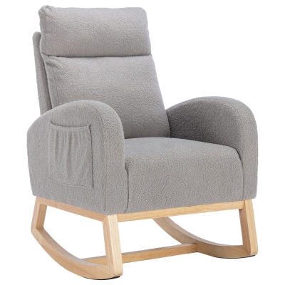 Sedia a dondolo moderna con rivestimento in tessuto Teddy, Grigio Chiaro