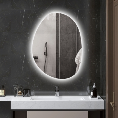 HOMCOM Espelho de Casa de Banho LED 3 Cores de Luz Brilho Regulável Função Anti Embaciamento Função Memória IP44 80x60 cm Prata