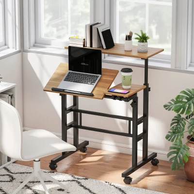 Escritorio HOMCOM ajustable 70 x 60 cm con ruedas y tablero inclinable, marrón