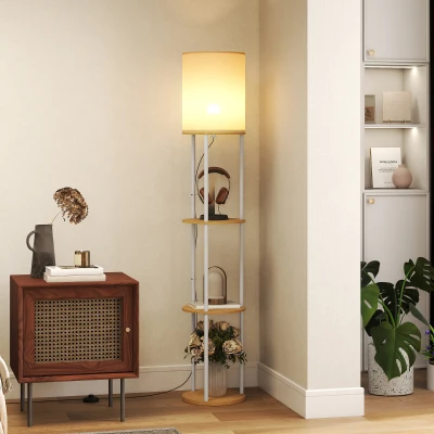 HOMCOM Lampada da terra 29x29x158 cm Legno naturale
