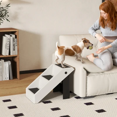 PawHut Hundetreppe 3 Stufen 36,5 cm Hoch Haustiertreppe für Kleine Hunde klappbar für Bett, Sofa, Couch Auto Cremeweiß