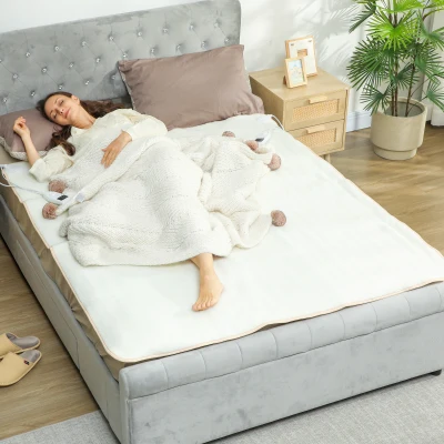 HOMCOM Heizdecke mit Dualzonensteuerung 160 x 140 cm maschinenwaschbar mit 5 Heizstufen, 10 Stunden Timer, Überhitzungsschutz