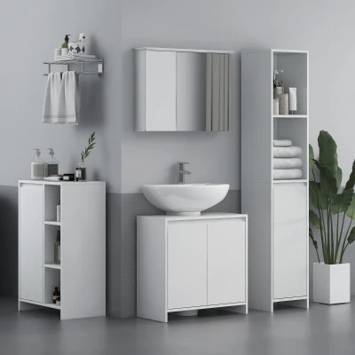 HOMCOM Columna Auxiliar de Baño Armario de Baño con Puerta 2 Estantes Abiertos Antivuelco Estilo Moderno 30x30x160 cm Blanco