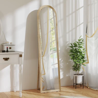 HOMCOM Espejo de Pie Cuerpo Entero con Marco Efecto Piedra Espejo de Pared con 2 Formas de Uso Rectangular 40x3,7x160 cm Beige