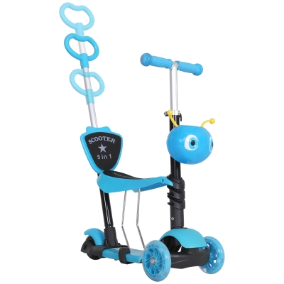 HOMCOM 5-in-1 Kinderroller Scooter Tretroller Cityroller Kinder Roller Kickboard Lenker Teleskoprohr höhenverstellbar Blau 62 x 25 x 72,5 cm
