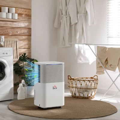 HOMCOM Deshumidificador 10L/día Silencioso con 3 Modos Pantalla LED Temporizado 24H Bloqueo Infantil y Drenaje Continuo Blanco