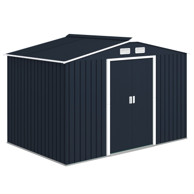 Outsunny 9 x 6ft Metal Bicycle Shed, Outdoor Storage Tool House with Ventilation Slots, Foundation Kit and Lockable Double Doors, Dark Grey