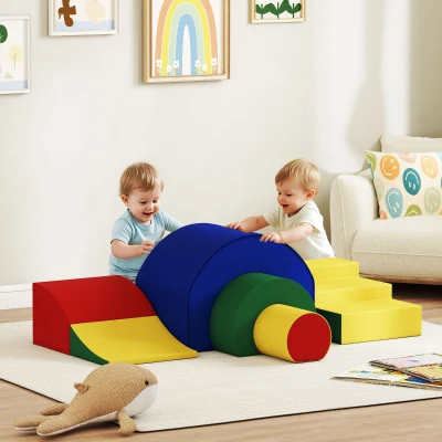 AIYAPLAY 5-teiliges Softbaustein-Set für Babys & Kleinkinder, Schaumstoff, Kunstleder, 5 kreative Formen, Indoor-Set zum Klettern, Krabbeln, Spielen, Bunt