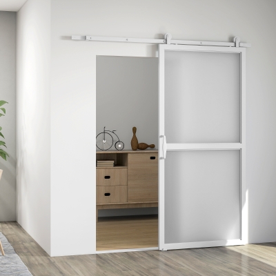 HOMCOM Kit Ferrures Porte Coulissante 200cm Rail Acier Blanc