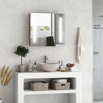 kleankin Specchiera Bagno con Armadietto 2 Ante e Luci LED