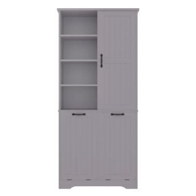 Badezimmerschrank mit doppeltem Wäschekorb, verstellbare Regale, viel Stauraum, 78 x 35 x 172,7 cm, Grau