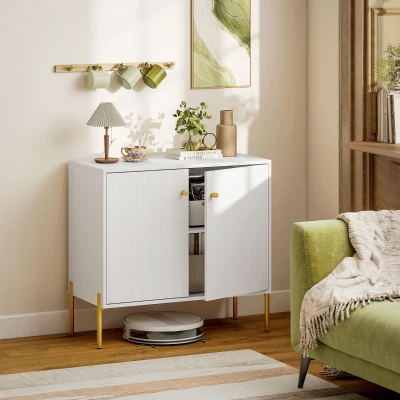 HOMCOM Modernes Sideboard 2 Türen – Marmoroptik, verstellbares Fach, Stahlbeine, Weiß, 80 x 39,1 x 76 cm