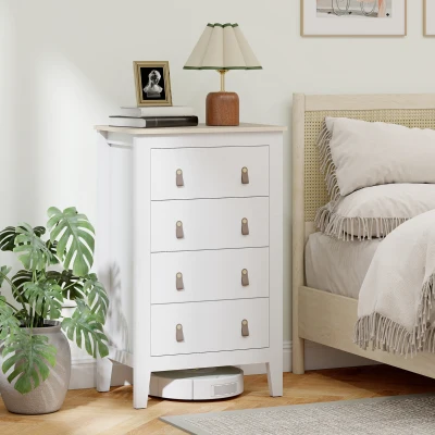 HOMCOM Commode 4 Tiroirs Style Contemporain Blanc 60x40x98 cm