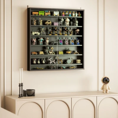 HOMCOM Six Shelf Display Cabinet, with Glass Doors - Black