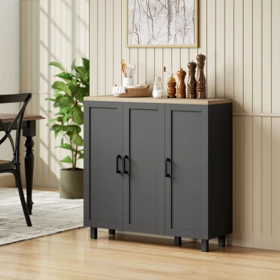 HOMCOM Sideboard mit 3 Türen und verstellbaren Böden, modern, 90 x 30 x 90 cm, Schwarz