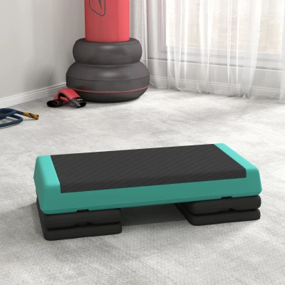 SPORTNOW Step para Fitness Antideslizante Altura Regulável 3 Níveis de 10,5/15,5/20,5 cm Capacidade 250 kg 77x36x20,5 cm Verde e Preto
